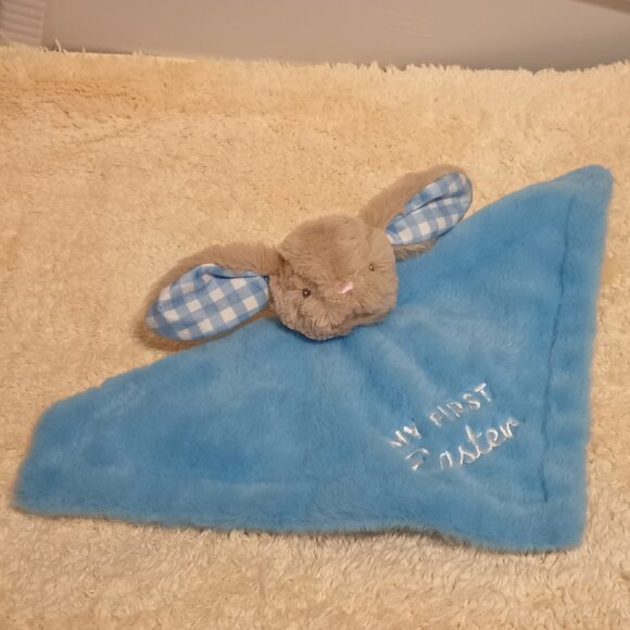 NWOT~ Tan Bunny Rabbit with Blue Embroidered 1st Easter Baby Security Blanket - Picture 2 of 10